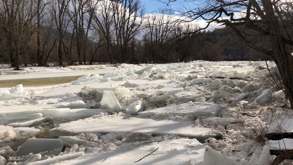 2019 ice jam near Jay, NY on the East Branch AuSable River: Photo credit AuSable River Foundation